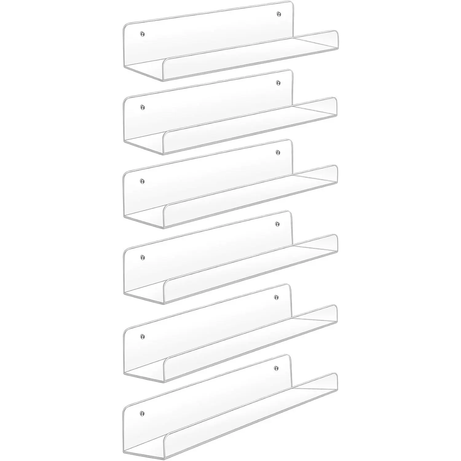 6 Pack  Floating Wall Shelves, 15 Inch  Pop Display Shelf, Invisible  Book Shelf, Picture Ledge Shelf Decor, Plastic, Clear