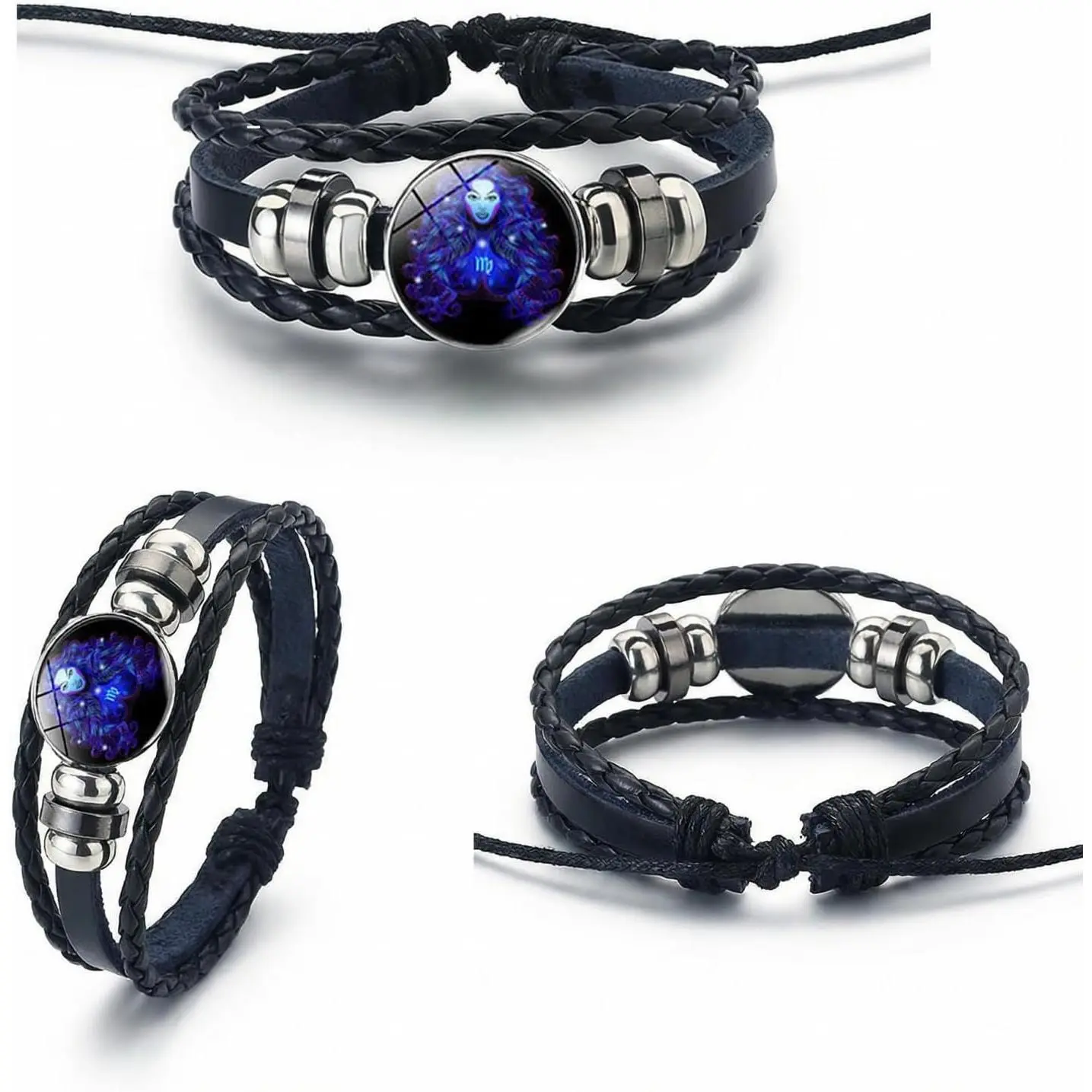 Spirit Bracelets Zodiac, Adjustable 12 Constellation Bracelet Multilayer Zodiac Black Leather Handcrafts Bracelets, Zodiac Guardian Bracelet, Gift for Constellation Lover, Women and Men Birthday Jewelry