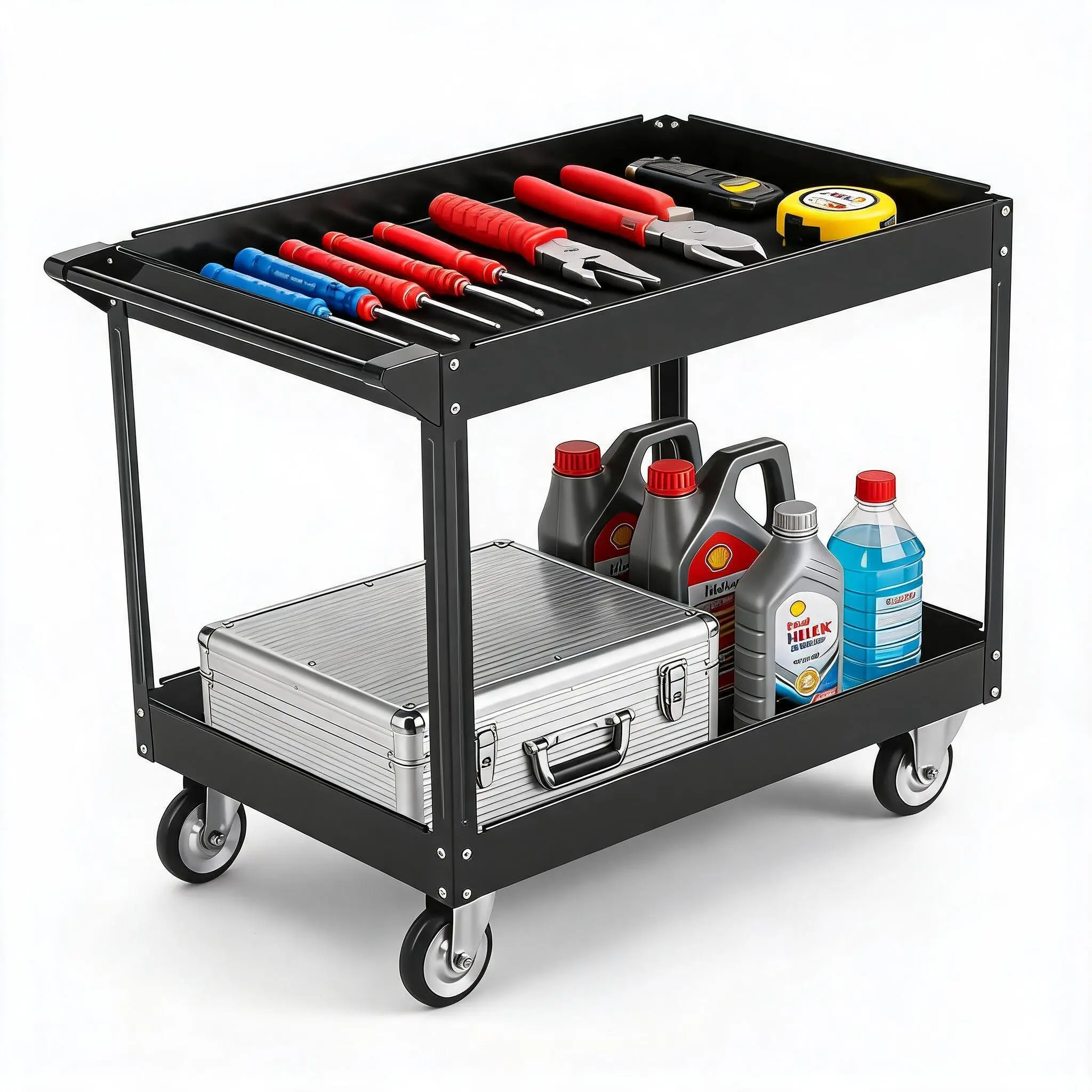 Garvee Heavy Duty 2-Shelf Mobile Storage Utility Cart with Wheels - 500lbs Capacity, Durable Plastic, Ergonomic Handle, Large Storage, Black, 40x24x32"