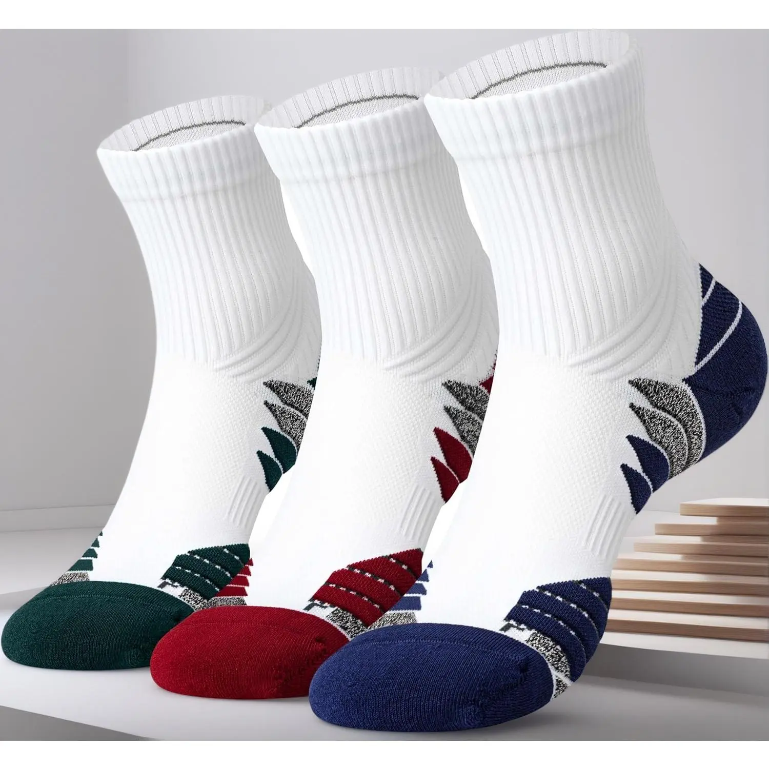 Quarter Compression Running Socks, Anti-Blister Athletic Socks with Cushion and Moisture Wicking Coolmax