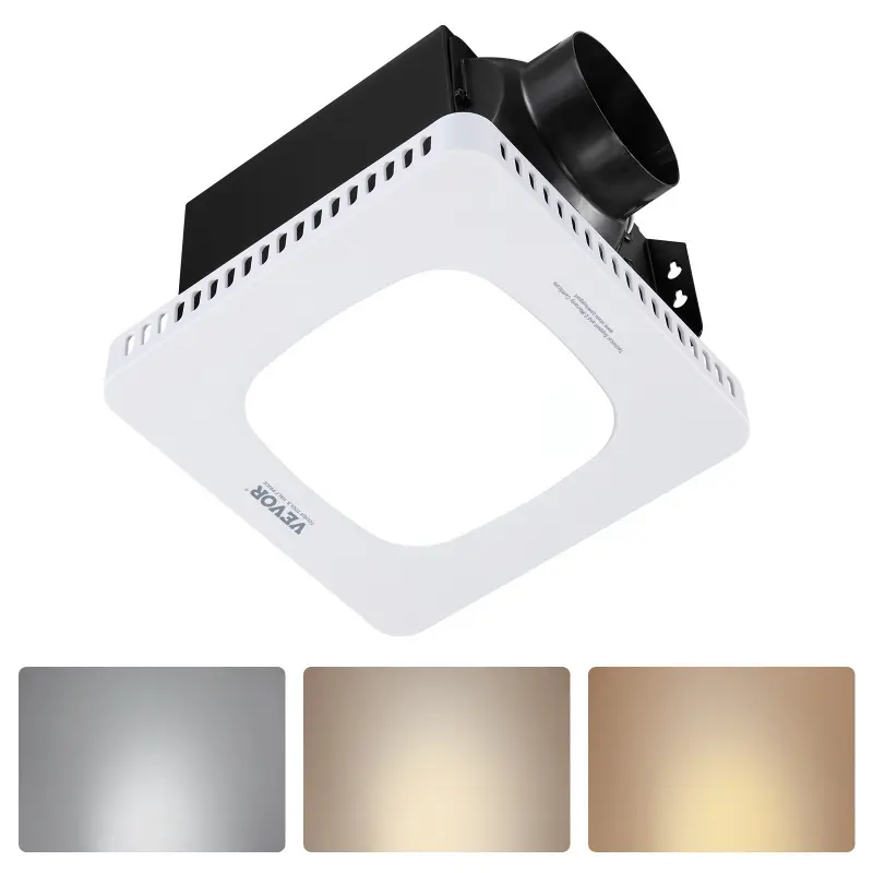 【Summerfinds】VEVOR Bathroom Exhaust Fan with LED Light, 130 CFM Bathroom Vent Three Gear Color Temp, 1.5 Sones Low-Noise, Premium AC Motor Ceiling Fan for Laundry Room, Storage Room, Home Ventilation, White