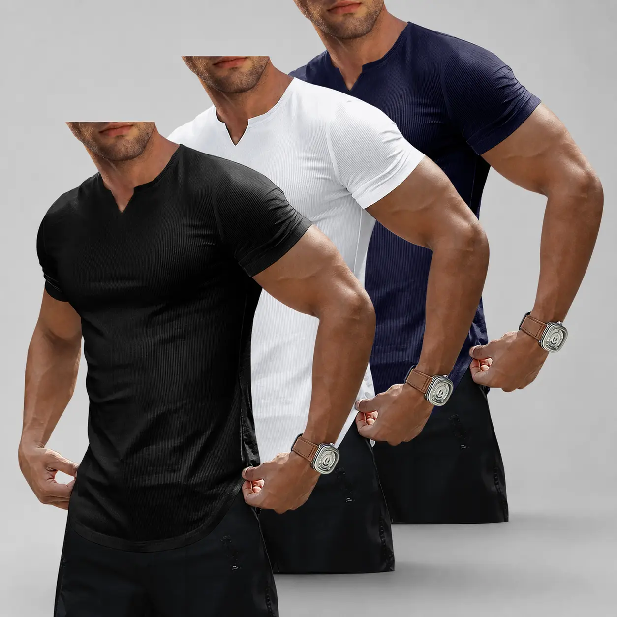 Men's Plain Muscle Slim Fitted T Shirt Polyester V-Neck Longline Shirt Gym Workout Athletic Tee Shirts Menswear Casual Tops,Short Sleeve T-Shirt for Daily Outdoor Wear,Men's Streetwear Outfits