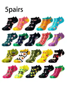 10 Pairs Women's Short Socks, Spring Summer New Thin Fruit Pattern Print Low Top Crew Socks, Sweat-Wicking Breathable, Cute Casual Daily Wear