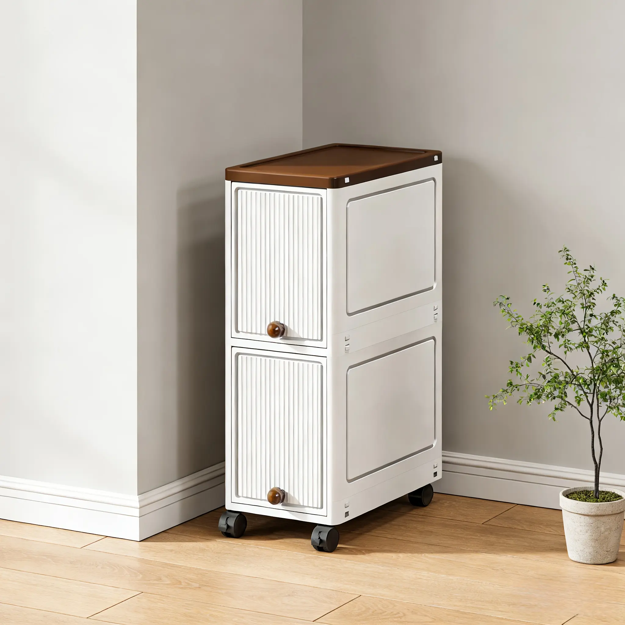 1 drawer-type crevice cabinet, multi-layer transparent storage cabinet, plastic handle, floor-standing cabinet for living room and bathroom, storage box