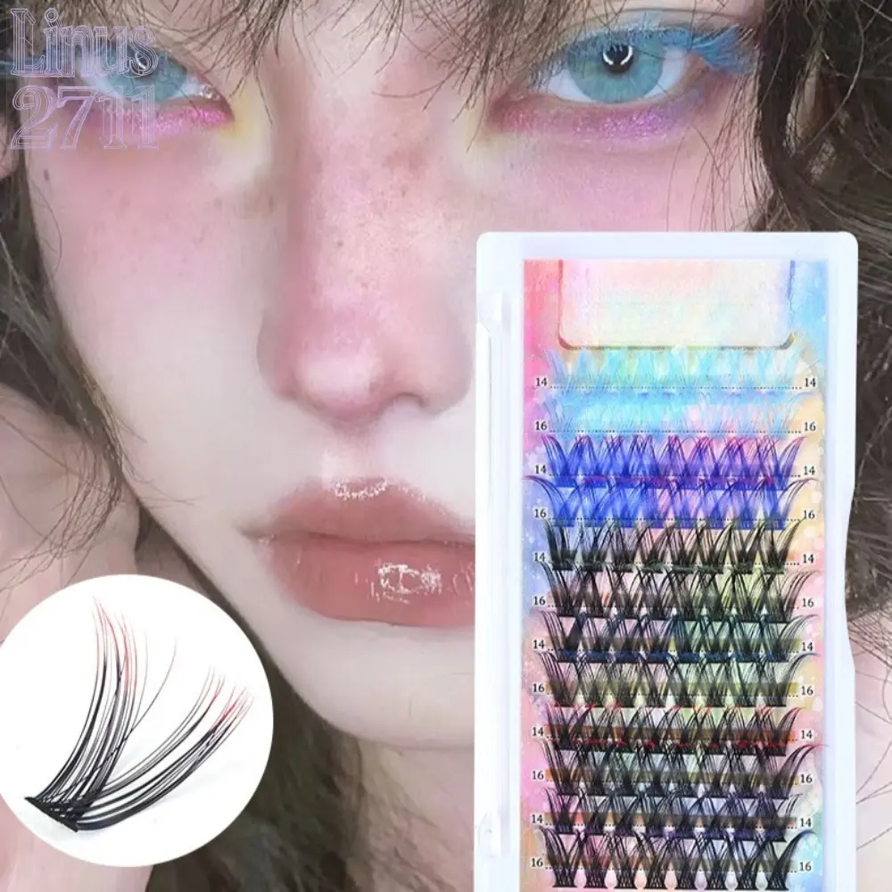 96Pcs Mixed Rainbow Color Cluster Lashes D Curl Fluffy Dramatic Segmented False Eyelashes 14/16mm Stage Cosplay Festival Eye Makeup