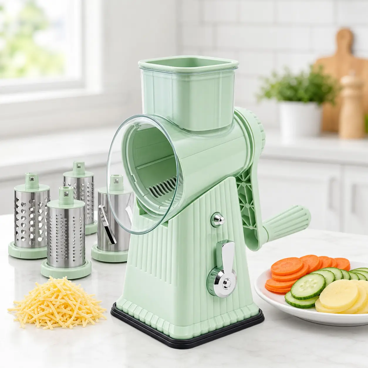 repair,machinery tool,Rotary Cheese Grater with 5 Stainless Steel Blades, Hand Crank Vegetable Slicer with Strong Suction Base for Cheese, Potato, Carrot, Cucumber & Meal Prep