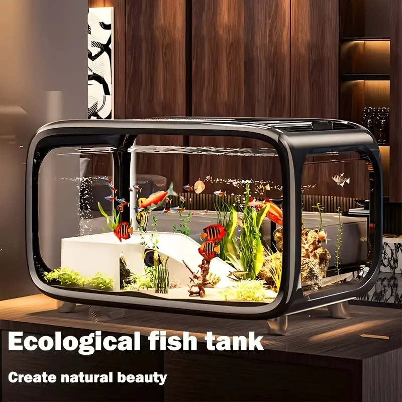 Modern Desktop Eco Fish Tank - Oversized Panoramic Aquarium with Multiple Color Options for Home and Office Decoration