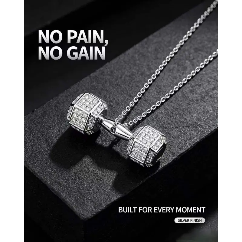 18K Gold Plated Dumbbell Pendant Necklace Iced Out Hip Hop Jewelry for Men Women Couple Fitness Gym Weight Barbell Charm Chain Bodybuilder Gift