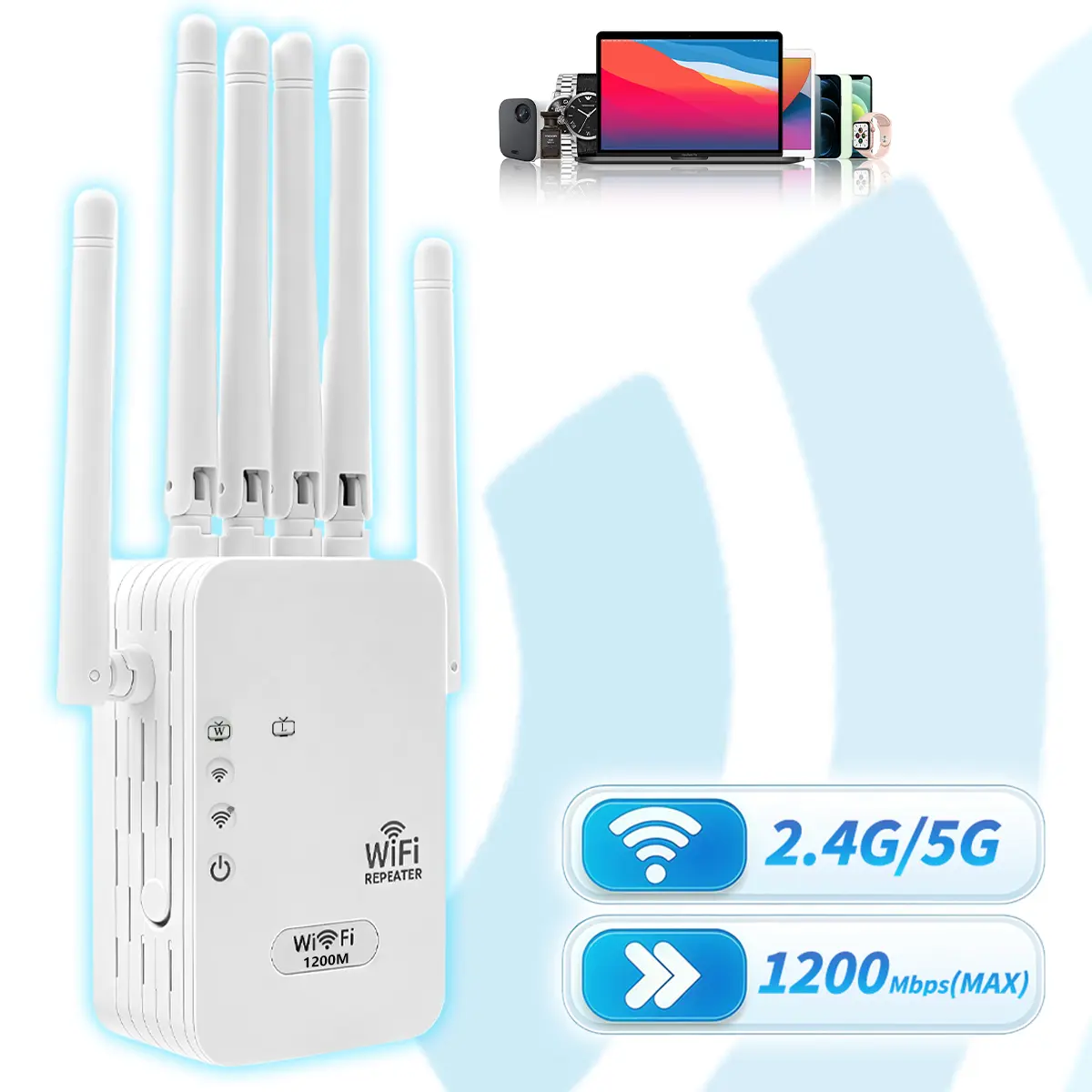 WiFi Extender, 1200Mbps Dual Band 5GHz/2.4GHz WiFi Repeater Wireless Signal Booster, with Ethernet Port, Long Range Coverage, Repeater & AP Mode, Easy Setup