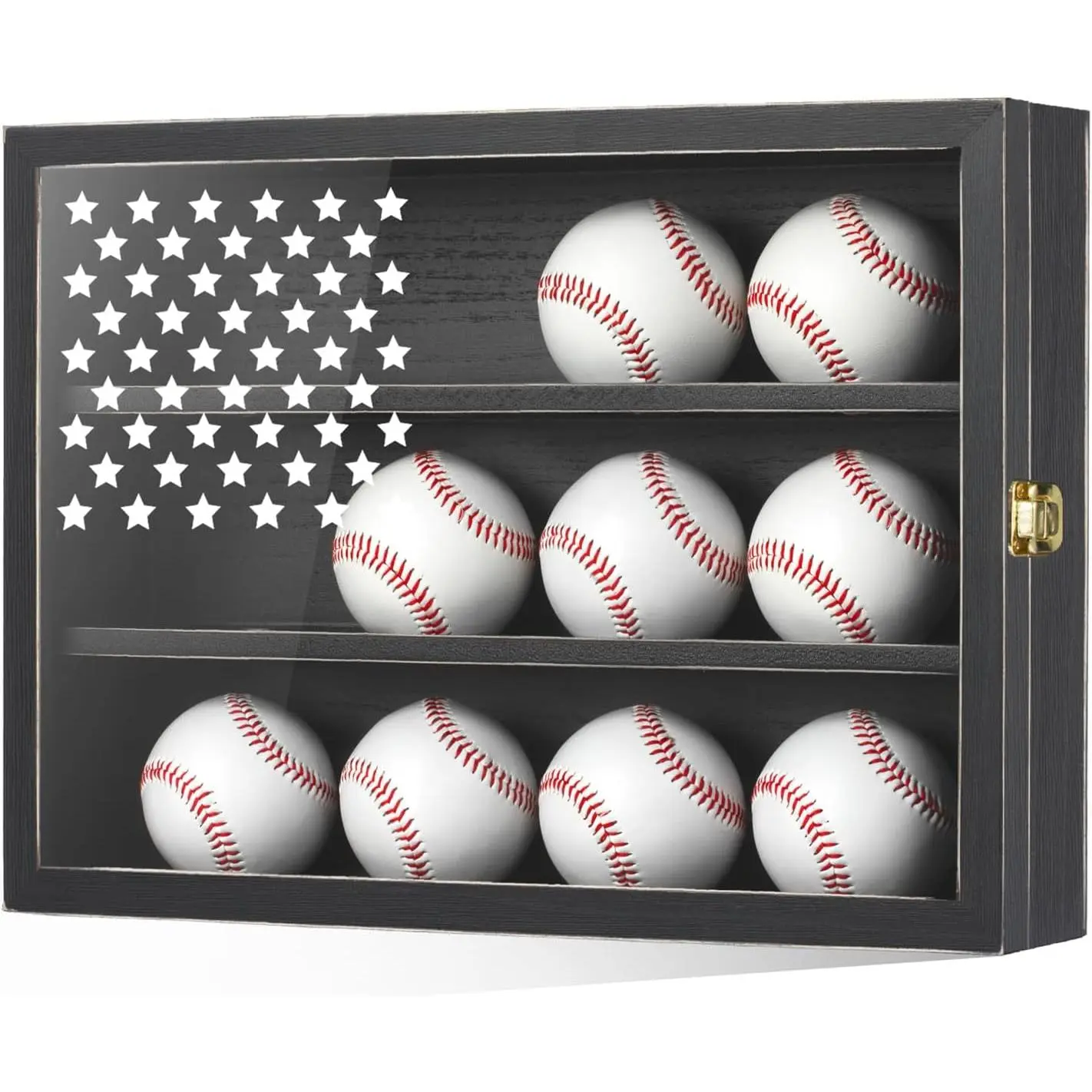 Retro Baseball Display Case for 12 Balls - UV Protection Wood Frame with HD Acrylic Door, Dustproof, Wall Mounted, Lockable, No Assembly Required