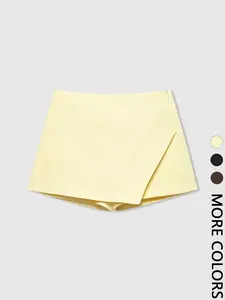 Women's Asymmetrical Wrap Waist Shorts, Simple and Elegant Office Casual Style, Solid Color Short Pants for Daily Wear