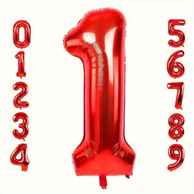 1 red number balloon, featuring numbers 0-9, perfect for commemorative events - suitable for birthdays, graduations, weddings, anniversaries, and parties
