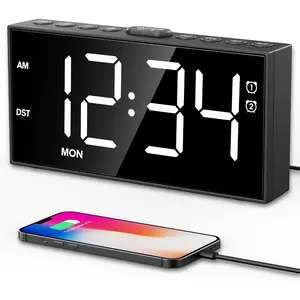 Clock for Bedroom,Upgrade Digital Clock Large Bold Number,5 Level Brightness Volume,2 Alarms, Weekday Mode,Type C/USB Charger Port,Loud Table Clock with Power Off Memory for Any