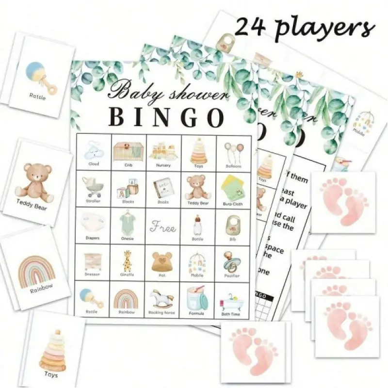 Eucalyptus Leaf Theme Baby Party Bingo Card, Baby Shower Party Game for 24 Players, Gender Revealed Party Interactive, Green Baby Party Gifts, Neutral Style Baby Party Decoration, Baby Party Interactive Game, New Mom Party Game Card