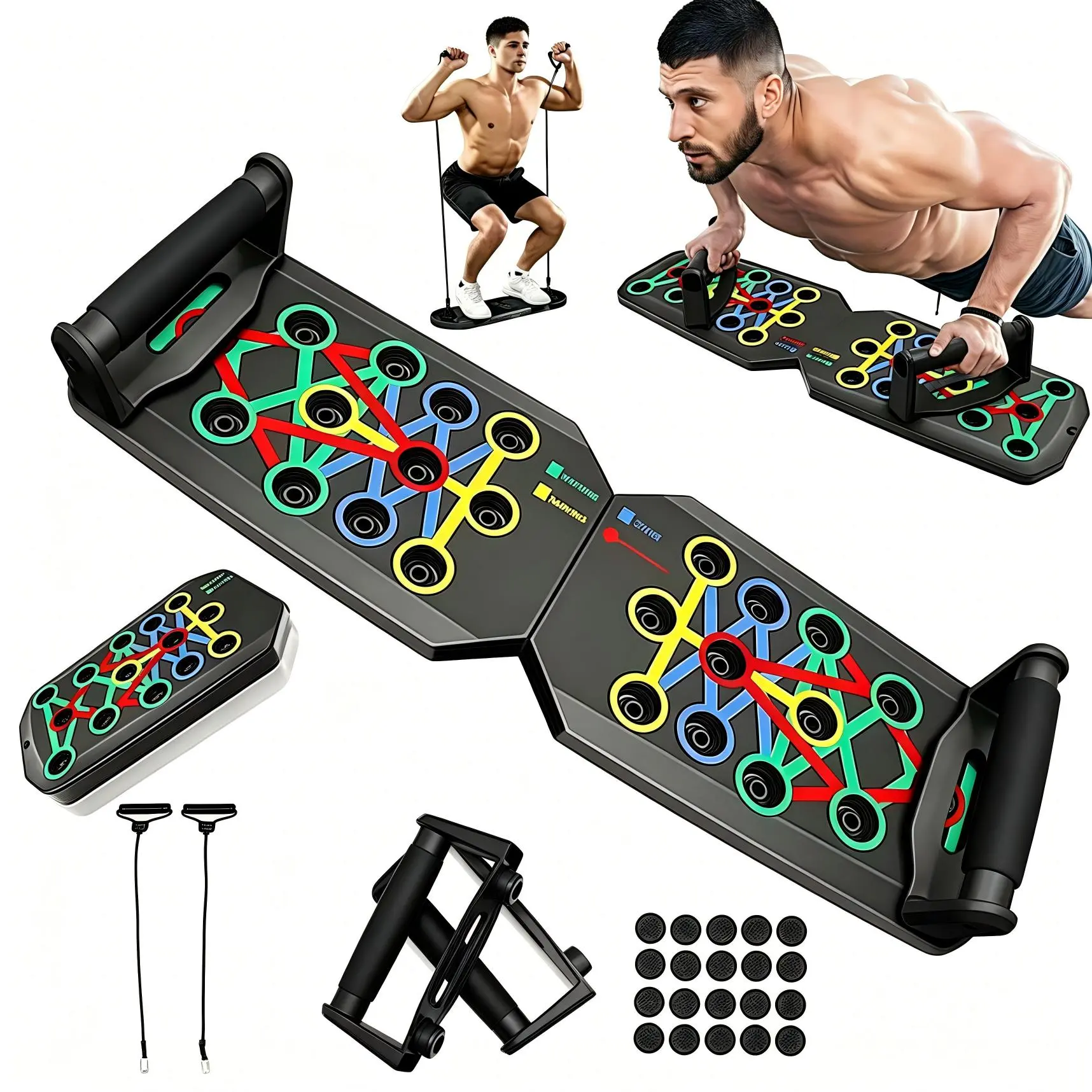 Homhut 2-in-1 Foldable Push Up Board & Sit Up Bar - Adjustable Multifunctional Workout Station, Home Training Equipment, Portable Gym Equipment, Strength Training Accessory for Home Workouts, Women, Push-Ups, Abs Training