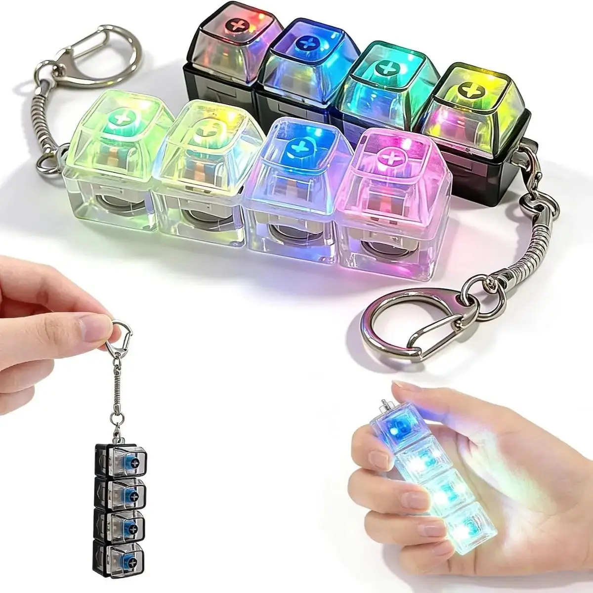 SummerVibesFidget Toys 1 Count LED Keyboard Keychain Fingertip Clicker Stress Relief Keychain Interesting pendant‌ for Boys and Girls Portable Keychain Light with anxiety toy oobleck ball stress-relieving mechanical keyboard