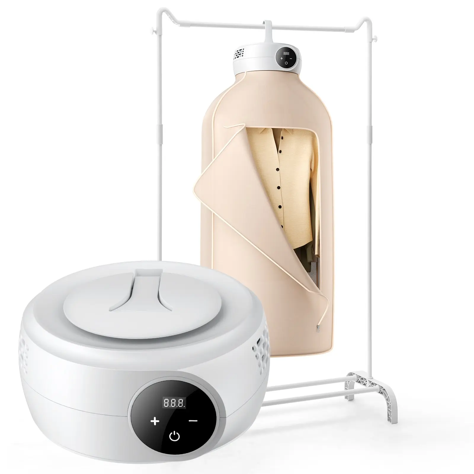 VEVOR Portable Clothes Dryer, Clothes Dryer with Dryer Bag, PTC Heating LED Display, Foldable Mini Dryer with 5-H Timer for Apartments, Dorms, RVs, or Hotels, 600W, Beige