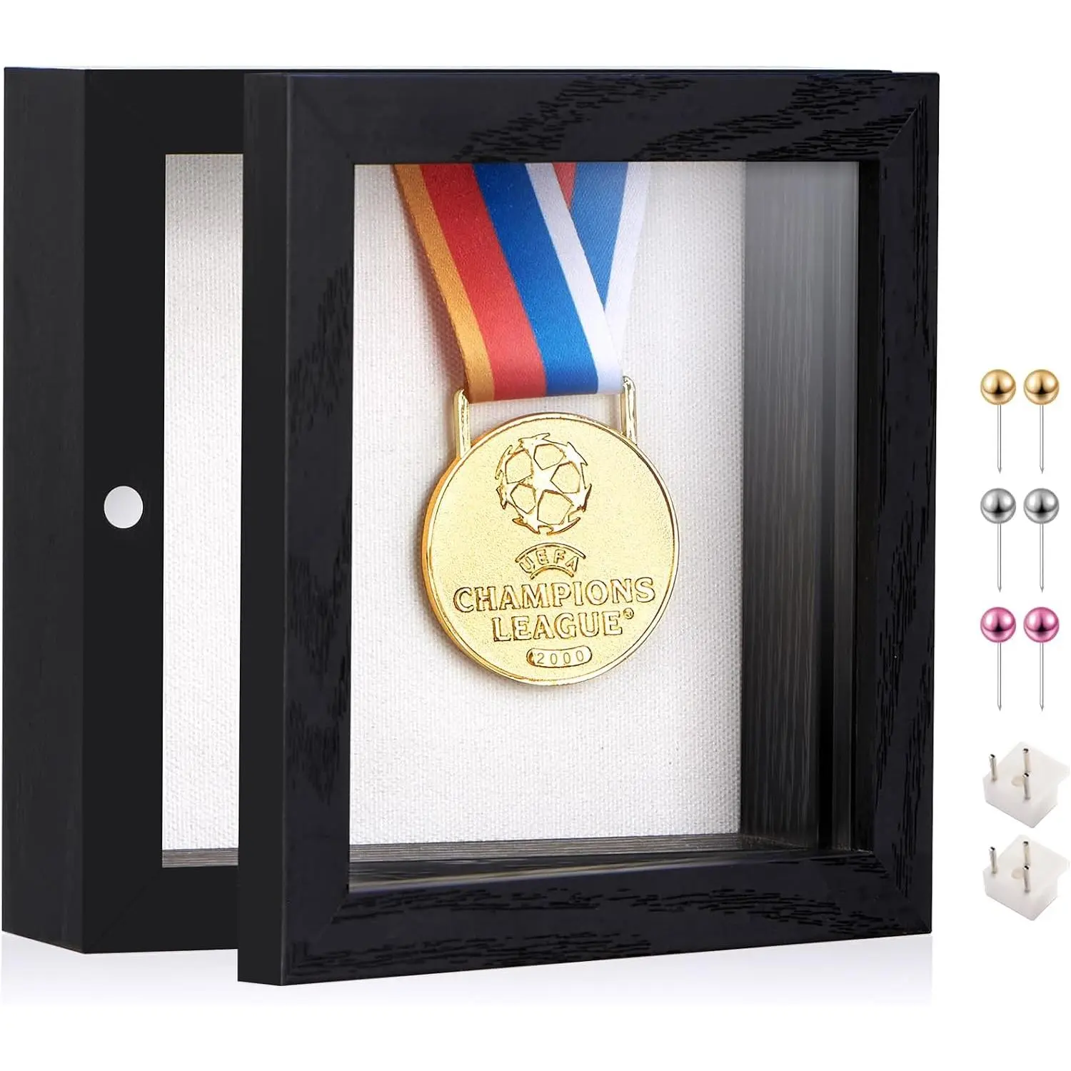 5x5 Black Deep Shadow Box Picture Frame with  Clear Glass | Small Shadow Box Display Case with Push Pins,and Linen .Display  Tabletop or Wall for Photo,,,Wedding