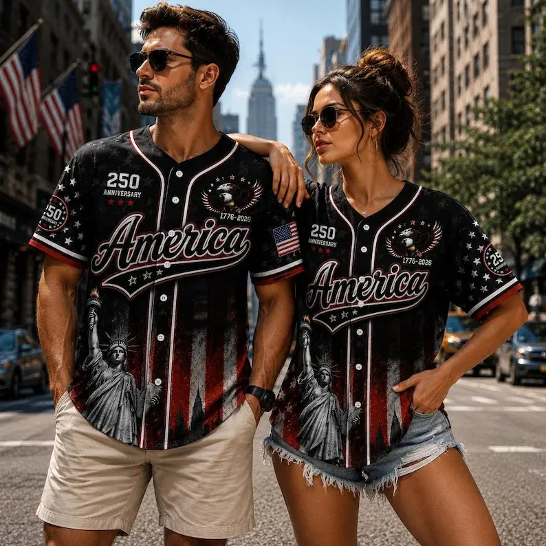 Delivered after July 4th-🇺🇸USA 250th Anniversary Baseball Jersey, 1776-2026 Patriotic Shirt, 4th of July Men, Statue of Liberty