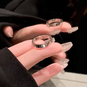 Minimalist Dainty Roman Numeral Ring CZ Stainless Steel Thin Band Everyday Layering Jewelry Gift for Her