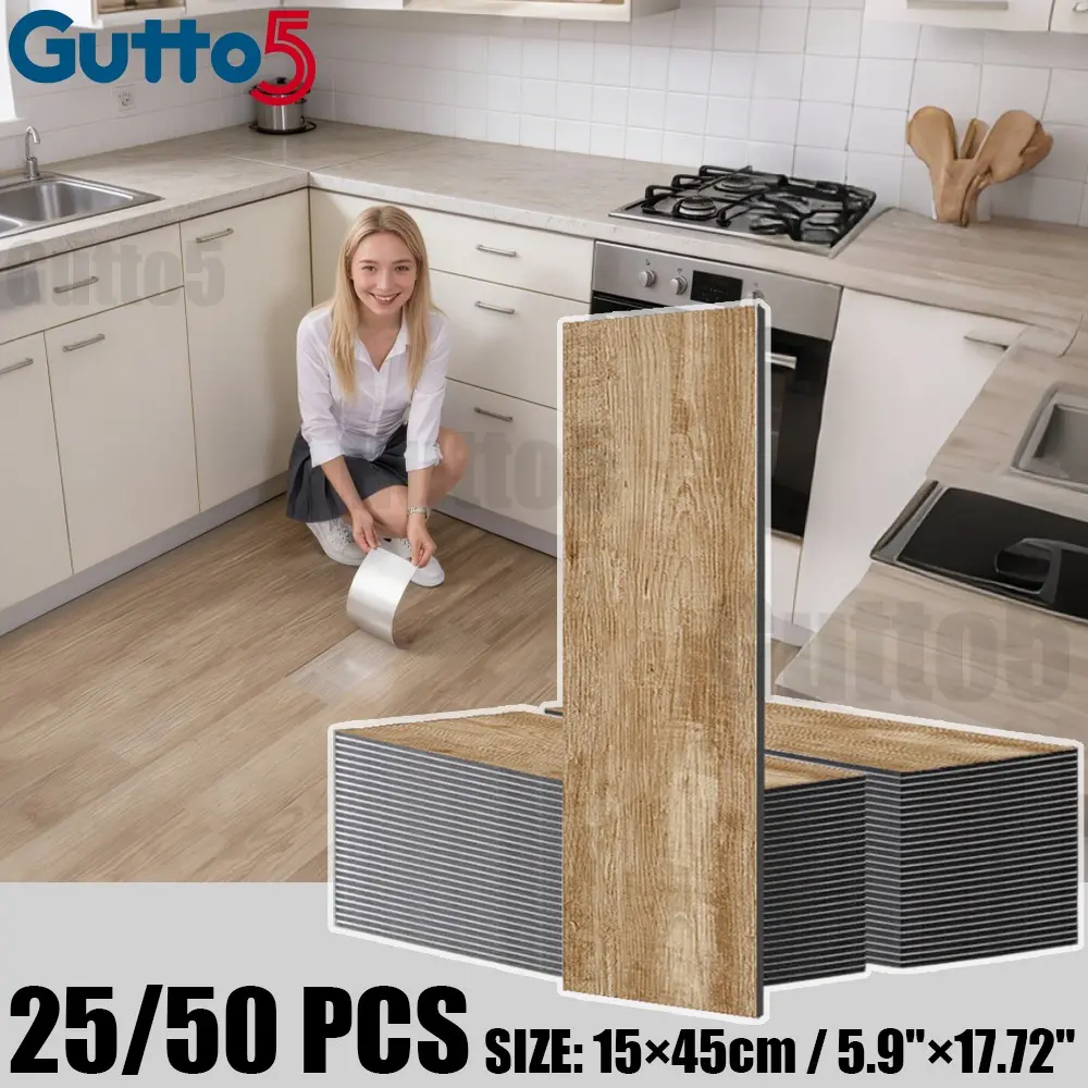 25pcs/50pcs Thick Luxury Vintage Wood Grain Finish Floor Stickers, Self-Adhesive PVC Vinyl, Easy Install DIY Removable, Renovation for Living Room Bedroom Corridor, Peel and Stick Vinyl Flooring