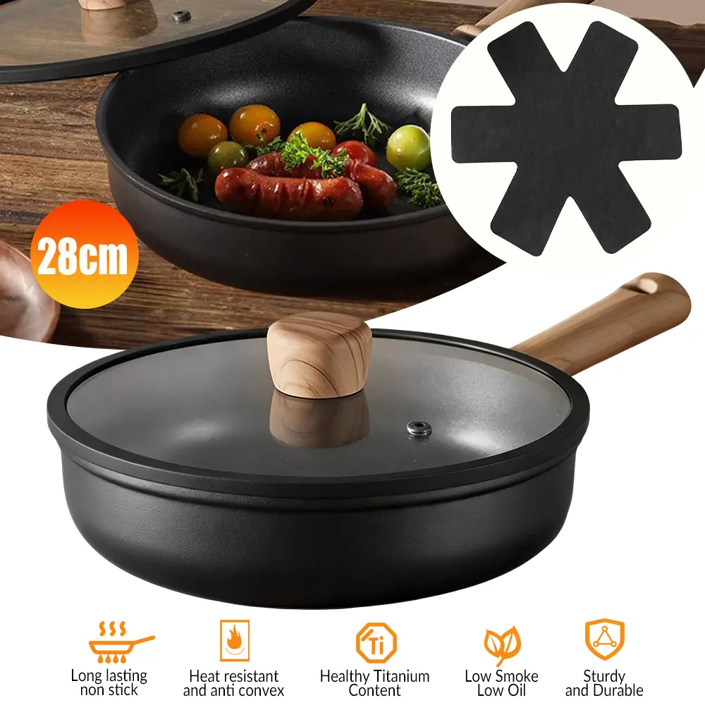 28cm Wok Pan with Glass Lid – Cast Aluminum Non-Stick Wok with Ergonomic Handle, Induction-Compatible, Fast Even Heating, Less Oil & Less Smoke, PFOS/PFOA-Free, Scratch-Resistant, Ideal for All Stovetops