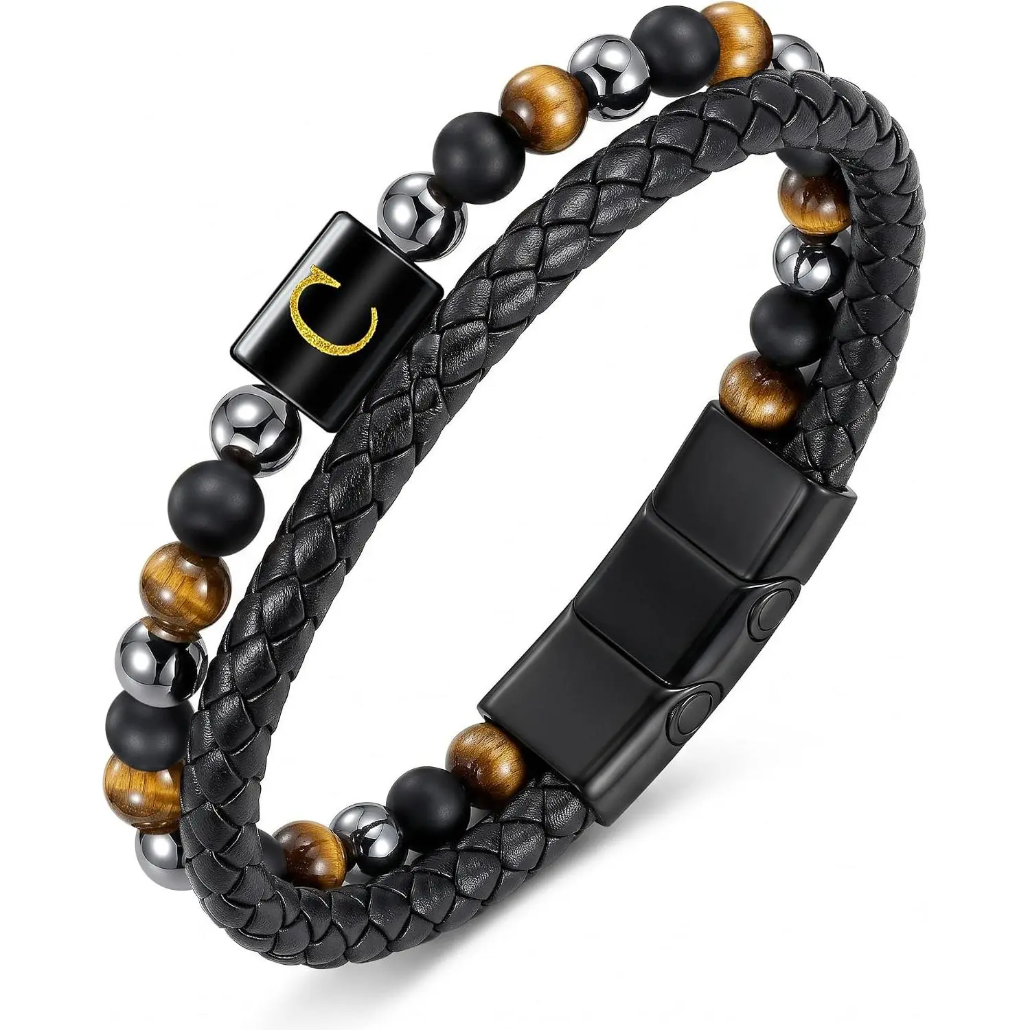 Leather Mens Bracelet Initial Bracelets for Men Gifts for Men| Leather Bracelets for Men,Initial Bracelet,Mens Beaded Bracelet,Birthday Gifts for Husband Boyfriend Son