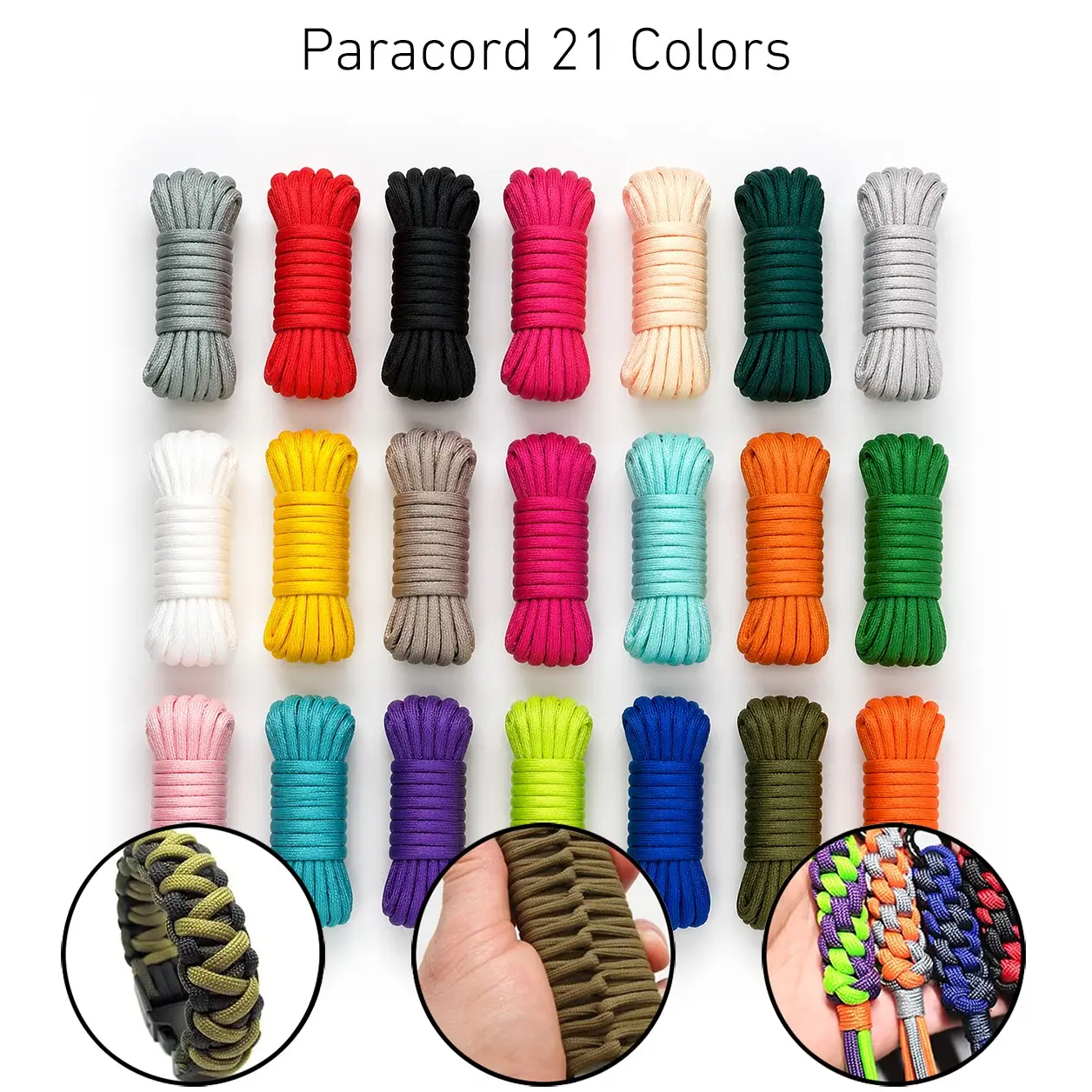 21 Colors 5mm Paracord Set, 7-Strand Durable Multifunction Rope for Camping, Hiking, Bracelets & DIY