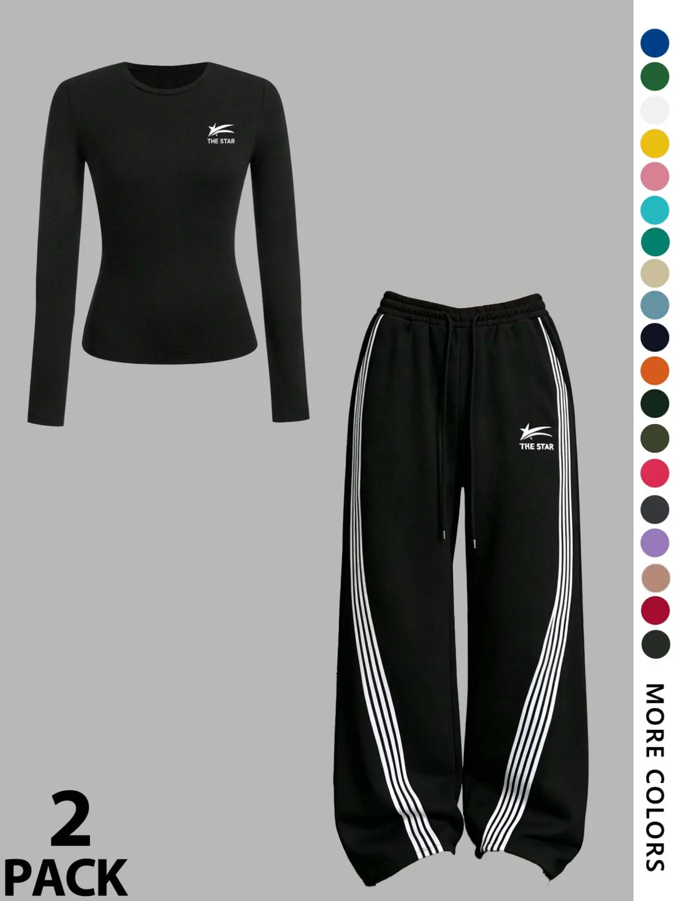 Women's 2 Piece Tracksuit, Long Sleeve Slim Fit Crop Top & Striped Wide Leg Sweatpants, Soft Comfy Workout Jogger Set, Y2K Aesthetic Sportswear, Athleisure Wear