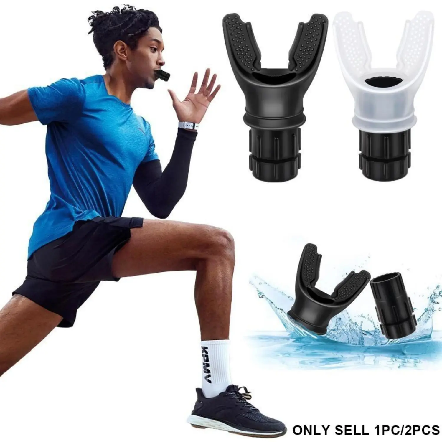 Adjustable Breathing Trainer, Portable Breath Resistance Tool with Non-Slip Bite Pads, Detachable Design for Running, Cardio, Gym & Fitness Training, Training Aids