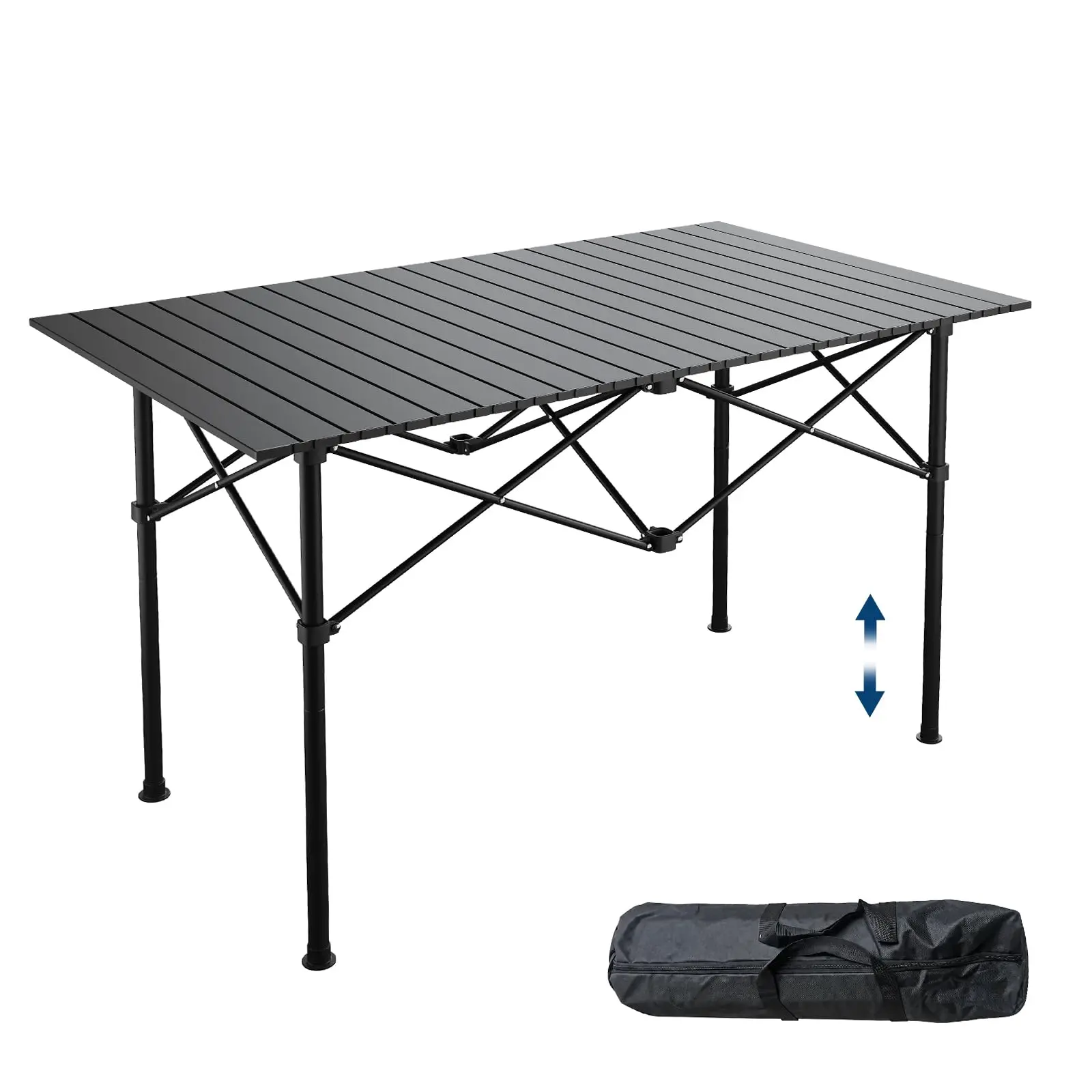 Adjustable Height Folding Picnic Table Aluminum Roll Up Outdoor Dining Desk with Carrying Bag for Camping BBQ Beach Lightweight Portable