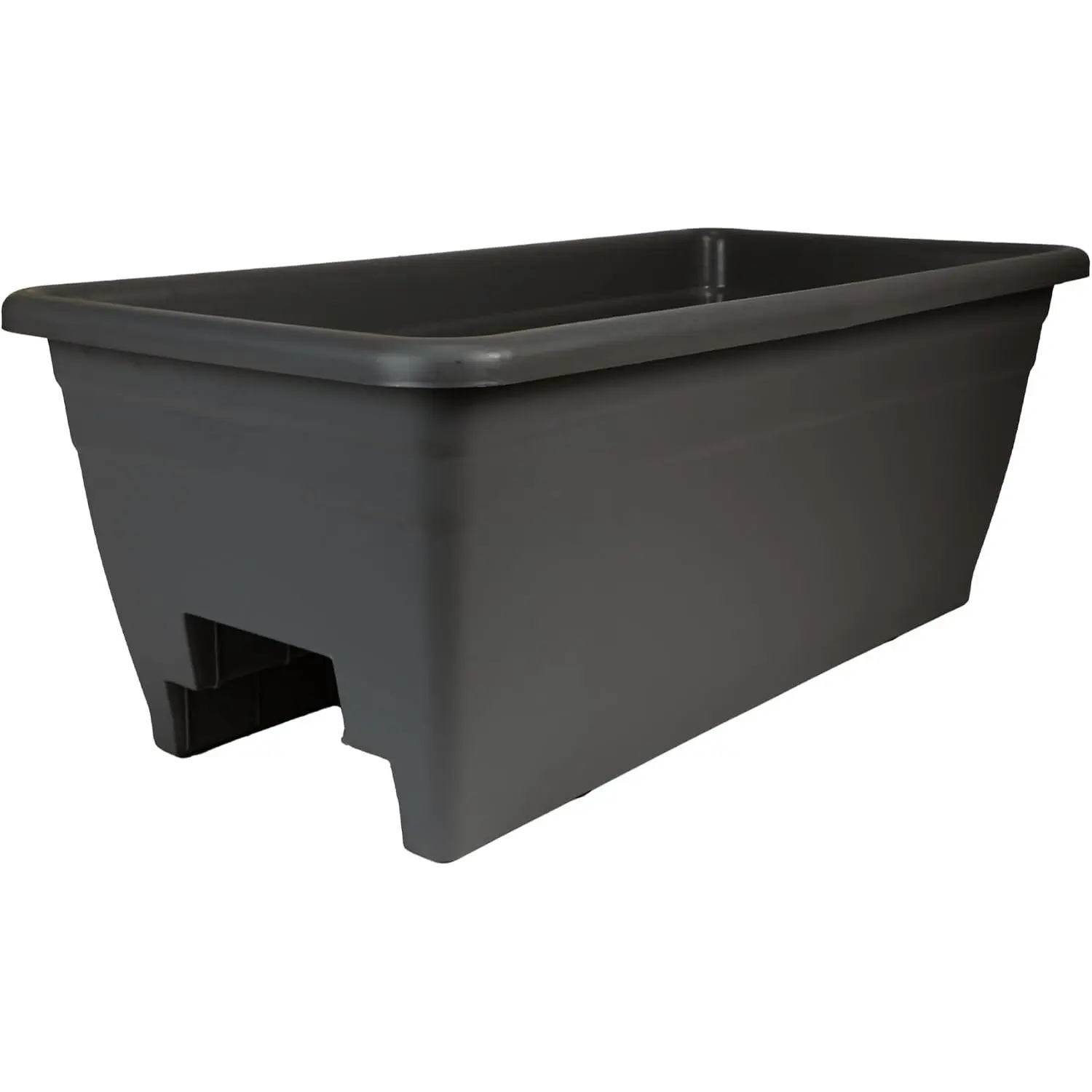 24 Inch Deck Rail Planter Box with Drainage Plug, Lightweight UV-Resistant Plastic Outdoor Planters for Wood Deck Rail, Flower Box for Garden, Patio, Balcony, and Fence, Black