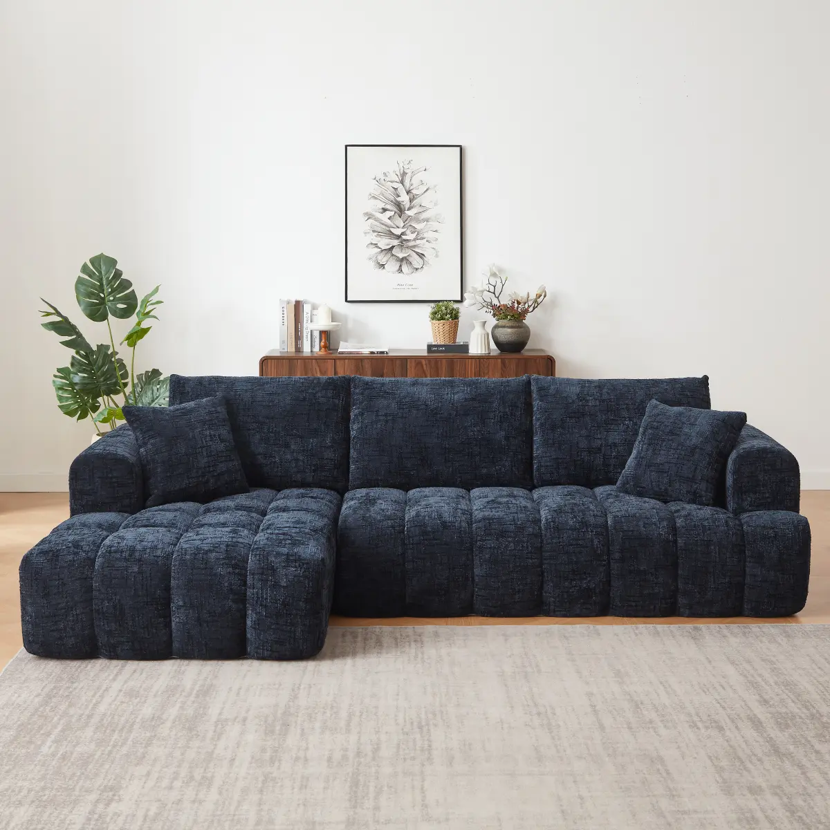 108"Cloud Modular Sectional Sofa Couch with Deep Seat, Modern L-Shaped Boneless Couch with Chaise, Comfy Chenille Sofa for Living Room, No Assembly Required (Blue, Left Facing Chaise)