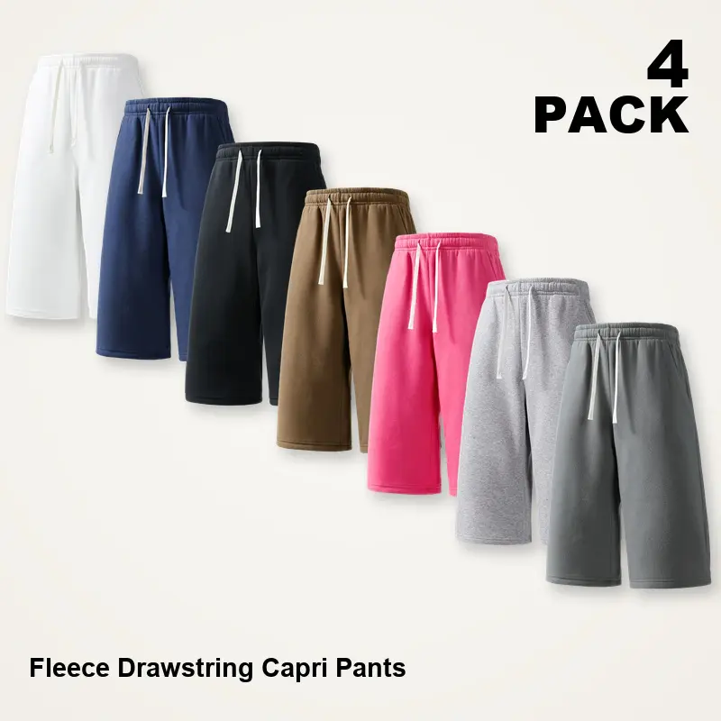 4-Pack Mixed Assorted Colors Men's Fleece Drawstring Capri Pants Set, Relaxed Knee-Length Casual Shorts with Elastic Waist and Side Pockets, Sizes XXS-XXXXL, Summer Daily Wear, Assortment 36