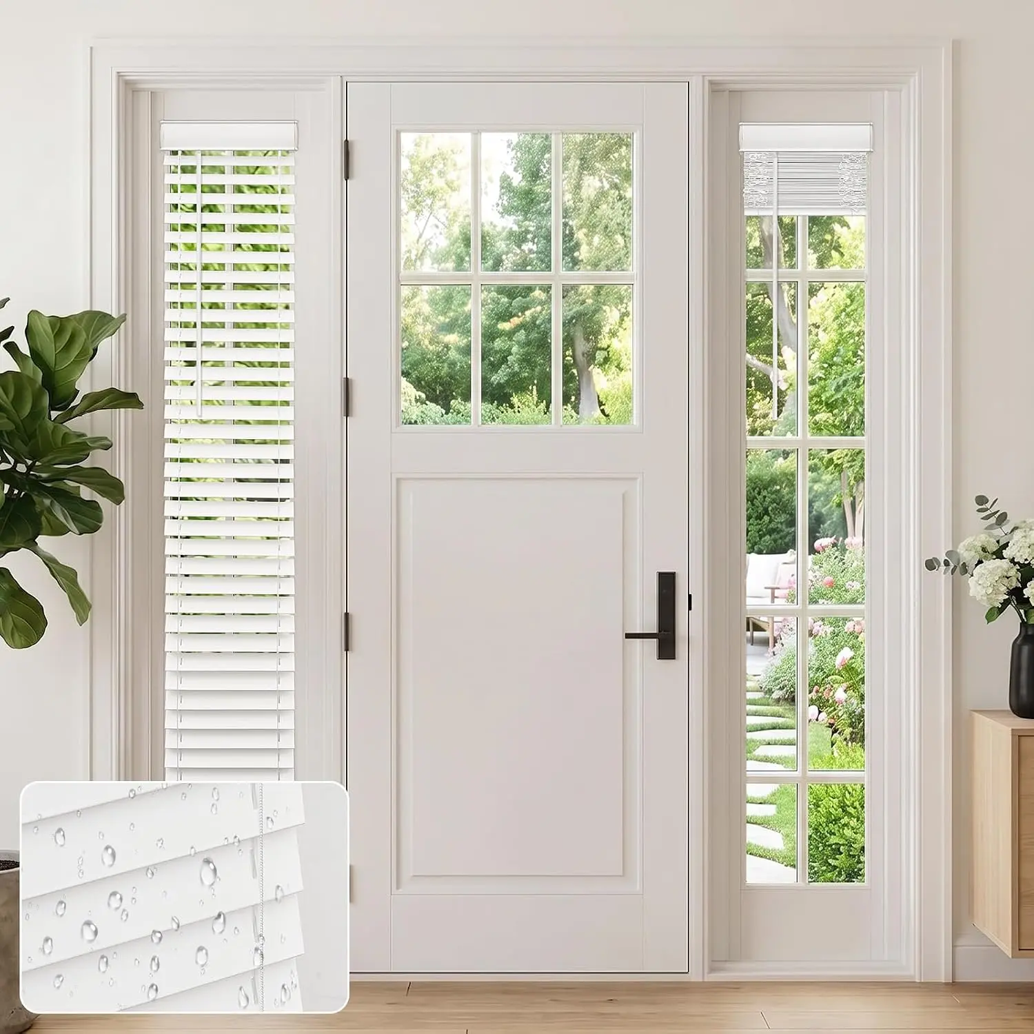 Cordless Sidelight Door Blinds 9"x 72" Horizontal Window Mini Blinds Faux  White Adjustable Tilt Wand Smooth, , Room Darkening  for Sidelights & Front Door Entries 1 Pack
