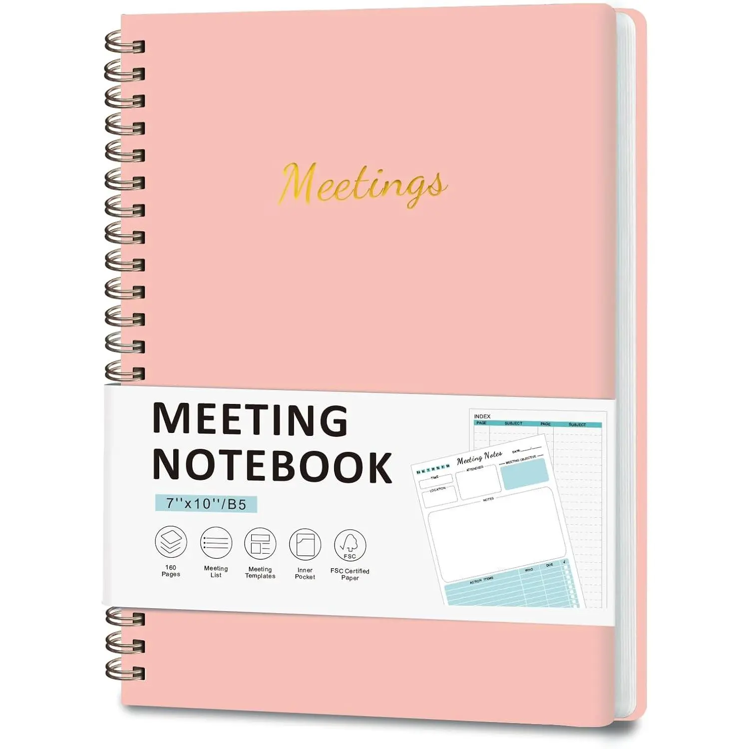 Meeting Notebook for Work Organization, Work Planner Notebook with Action Items, Project Agenda Planner for Note Taking, 160 Pages (6.9" X 9.9"),  Office School Business Supplies for Women & Men(Blue)