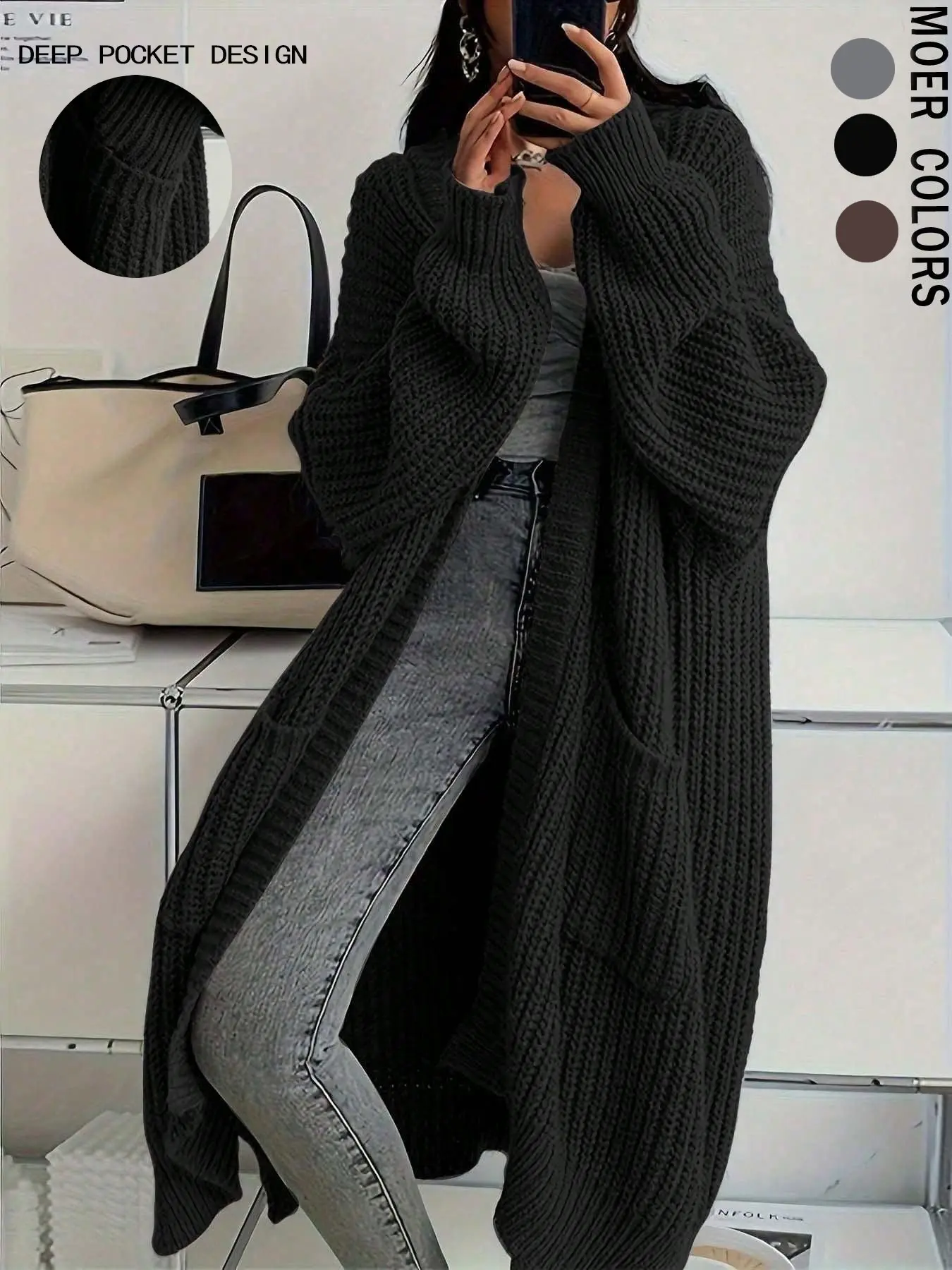 Women's Fashionable Elegant Casual Commuter Knit Long Cardigan Sweater, Fall Winter Stylish Versatile Pullover, Comfortable and Warm Long Sleeves
