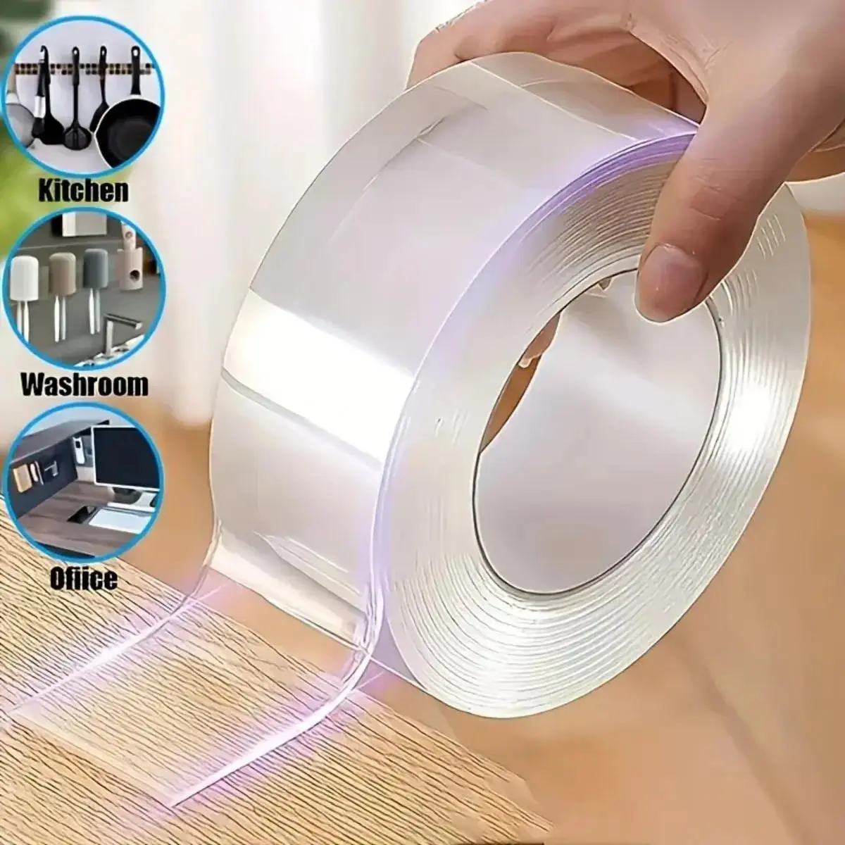 Heavy-Duty Nano Double Sided Tape, 9.84 Ft Clear Removable Washable Traceless Mounting Adhesive Tape, Viral Household Wall Mount Hack