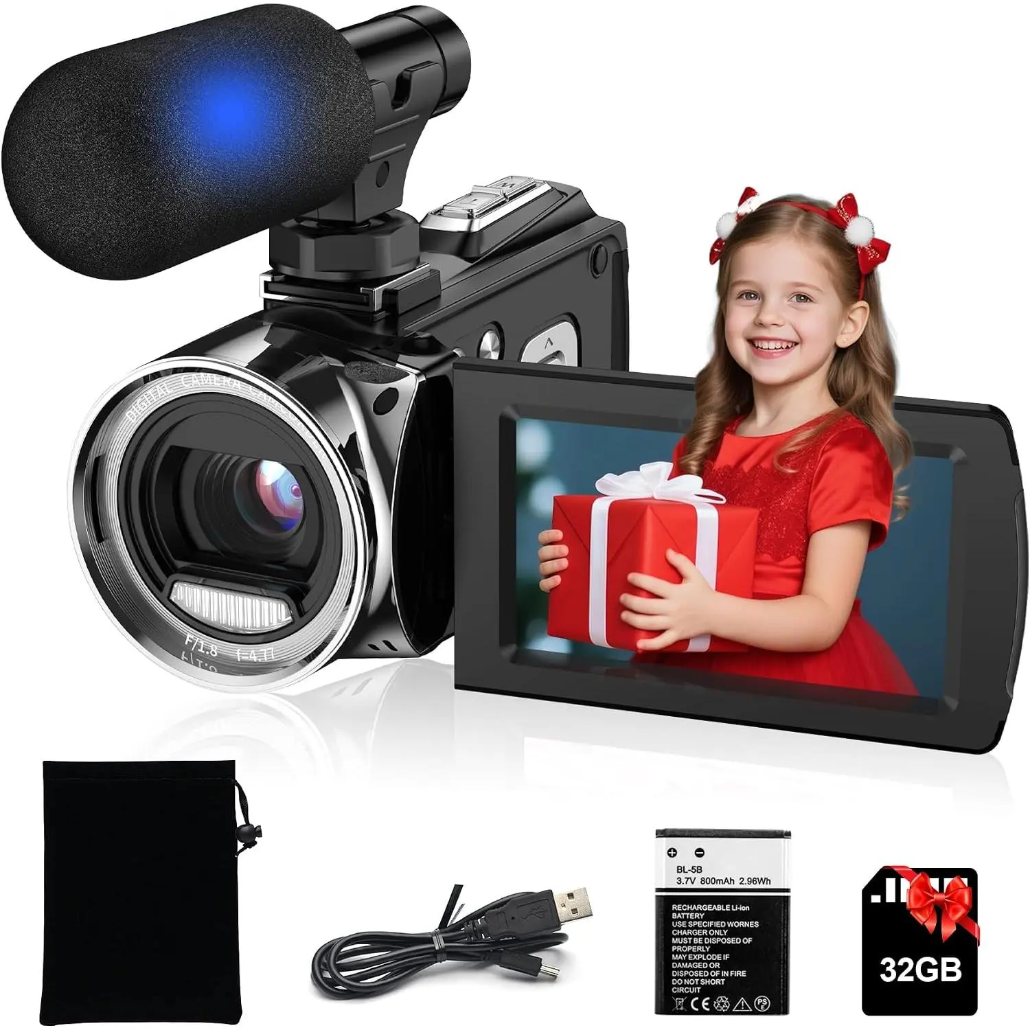 Video Camera Camcorder UHD 4K 48 MP Vlogging Camera Recorder for YouTube  3 Inch IPS Screen 18X Zoom Camcorders Camera with Microphone for ,Teens,Students,Beginners (Black)