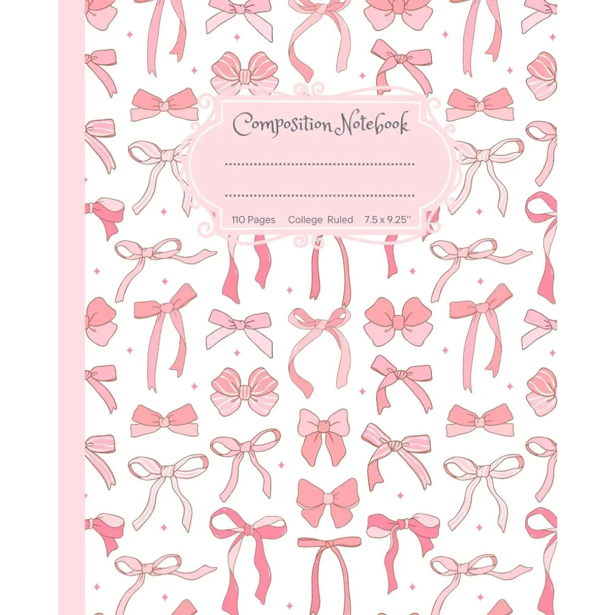 Pastel & White Bows College Ruled Composition Notebook - Girly Aesthetic Design, Preppy Look, Paperback Office Stationery, College School Supplies, Girly Office Supplies for Girls