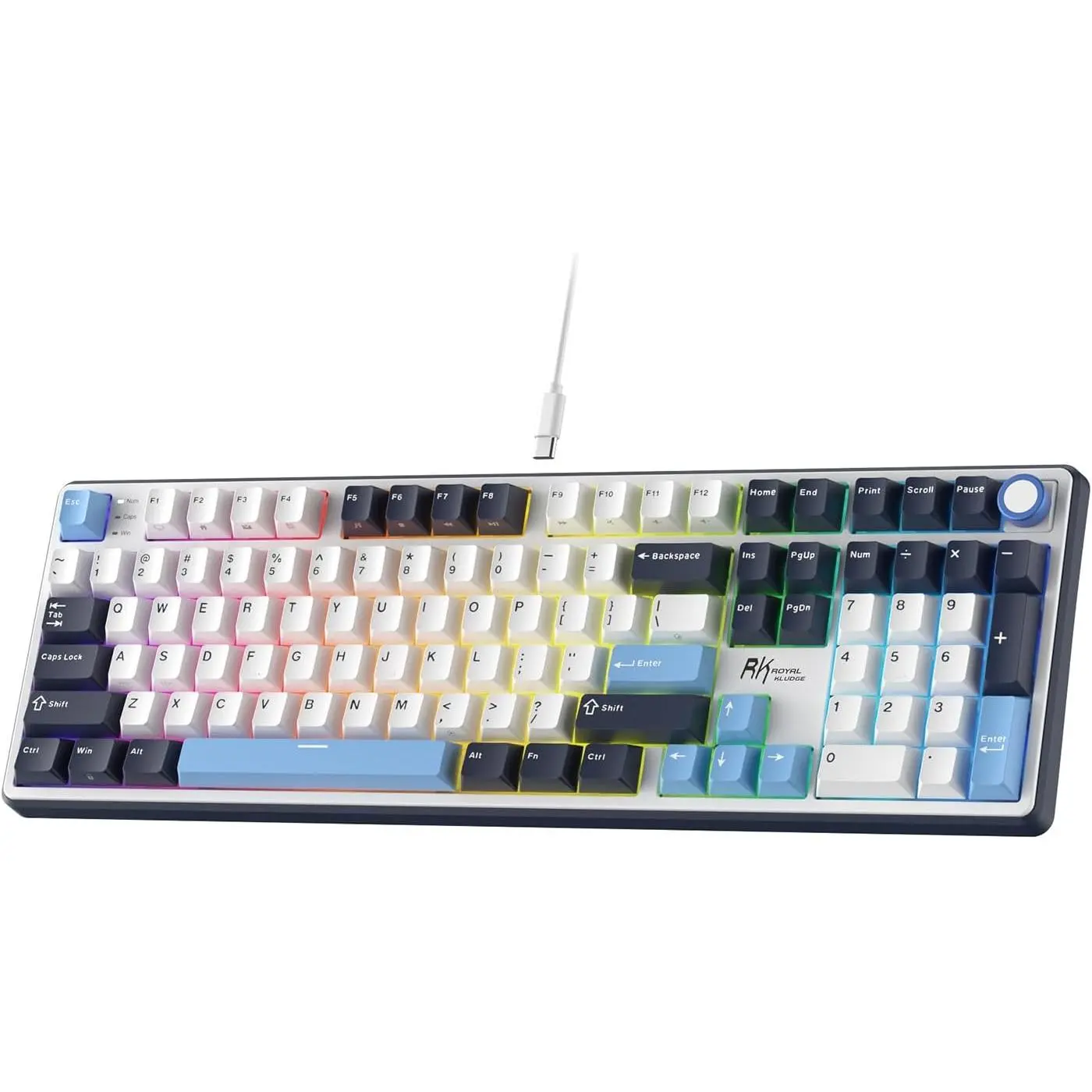 RK ROYAL KLUDGE X104 Wired Full Size Mechanical Gaming Keyboard, Metal Knob | Creamy Keyboard with Number Pad,104 Keys RGB Computer Keyboard Hot Swappable Linear Switch, Online Software for Wins/Mac sohochic