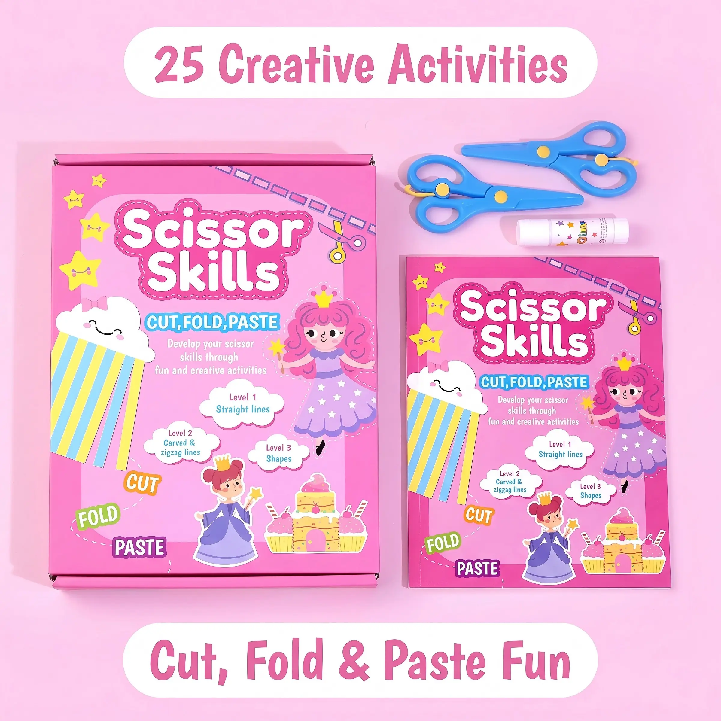 Scissor Practice Set, DIY Princess Paper Craft Book, Fine Motor Skills Training, Learning Tool, Creative Cutting Kit for Kids Aged 3+, Early Education Toy