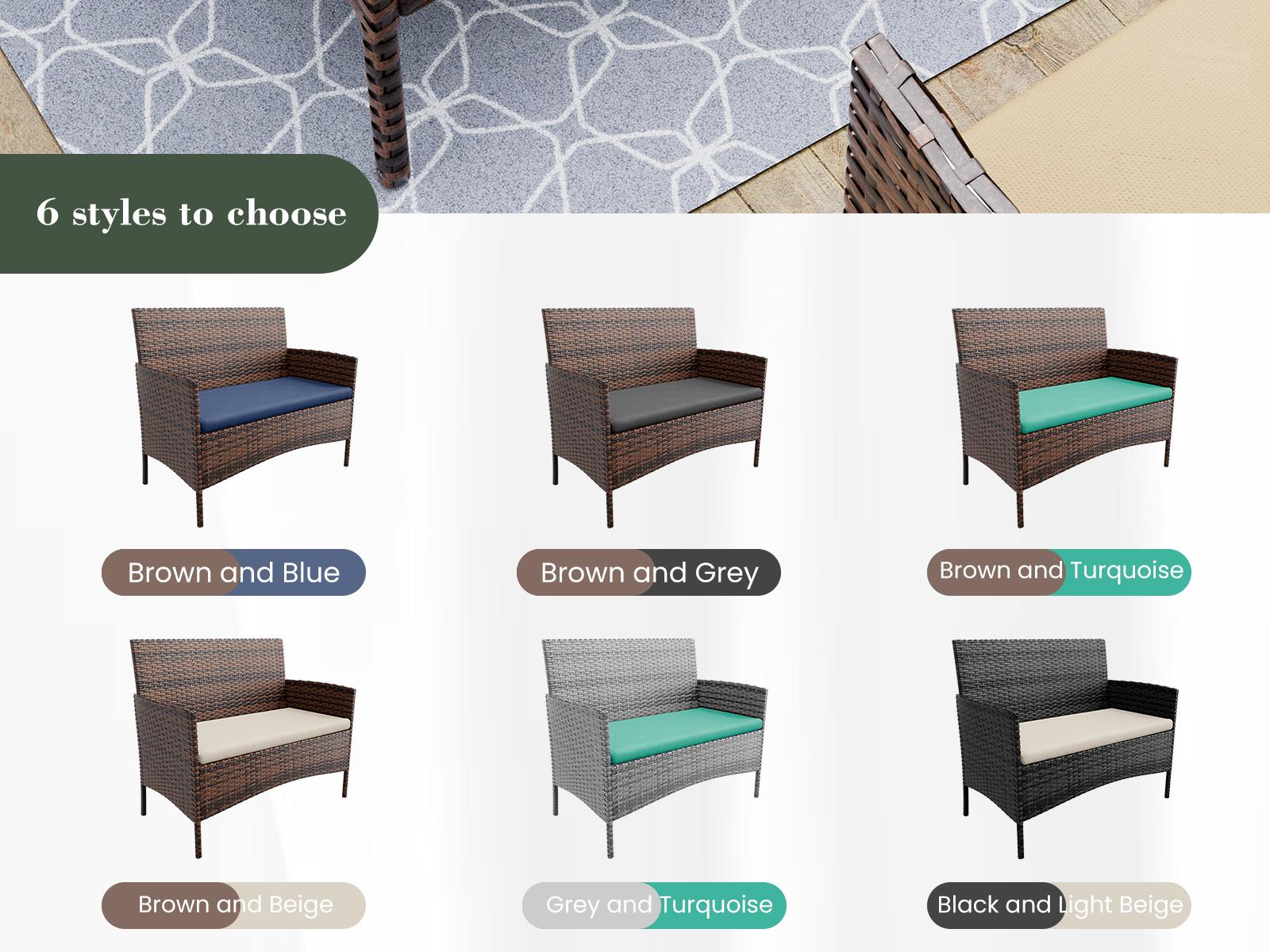 UDPATIO Spring Greenish Outdoor Patio Furniture Set with Cushions and Coffee Table Hand -Woven PE Wicker Rattan Chairs for Garden Balcony Backyard Pool Ergonomic Home depatio SpringGardening