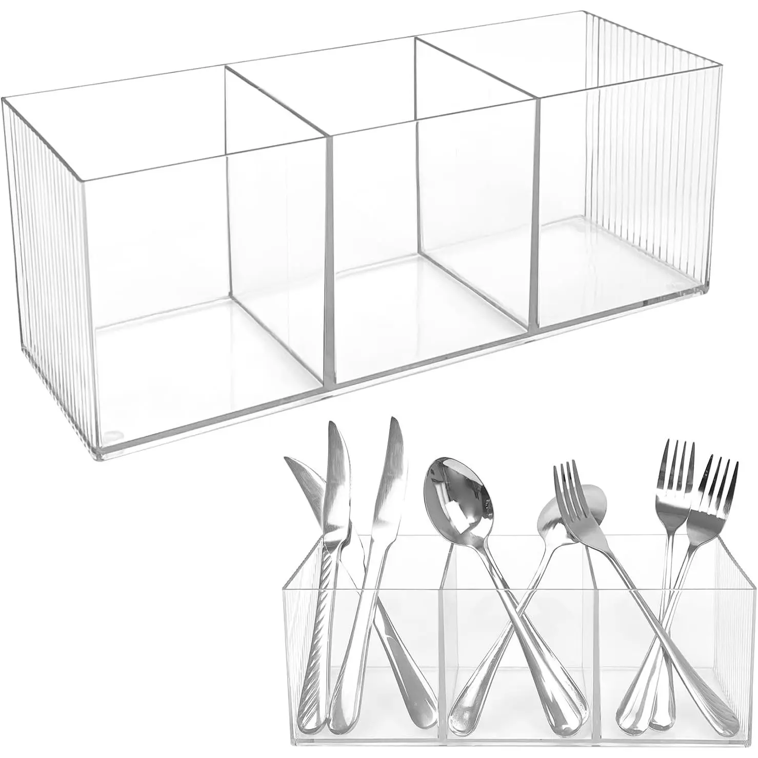 Cutlery Storage Organizer, Plastic Cutlery Utensil Holder Storage Organizer Caddy for Kitchen Countertop Organization, Holds Fork, Knife, Spoon, Silverware Tableware Storage Box