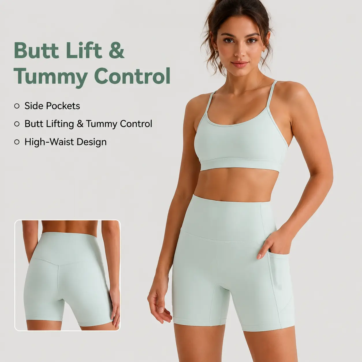 Women's Solid Quick-Dry High-Waist Yoga Shorts with Tummy Control, Butt Lifting & Pockets for Gym, Running Workouts