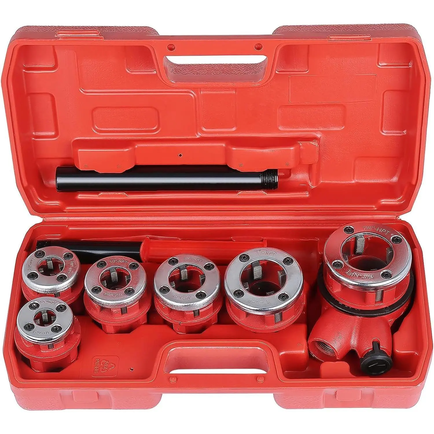 Manual Ratchet Pipe Threader Kit with Ratchet Handle, 6 Size Dies 1/4"-1-1/4", Suitable for Steel Galvanized Iron & Plastic Pipes