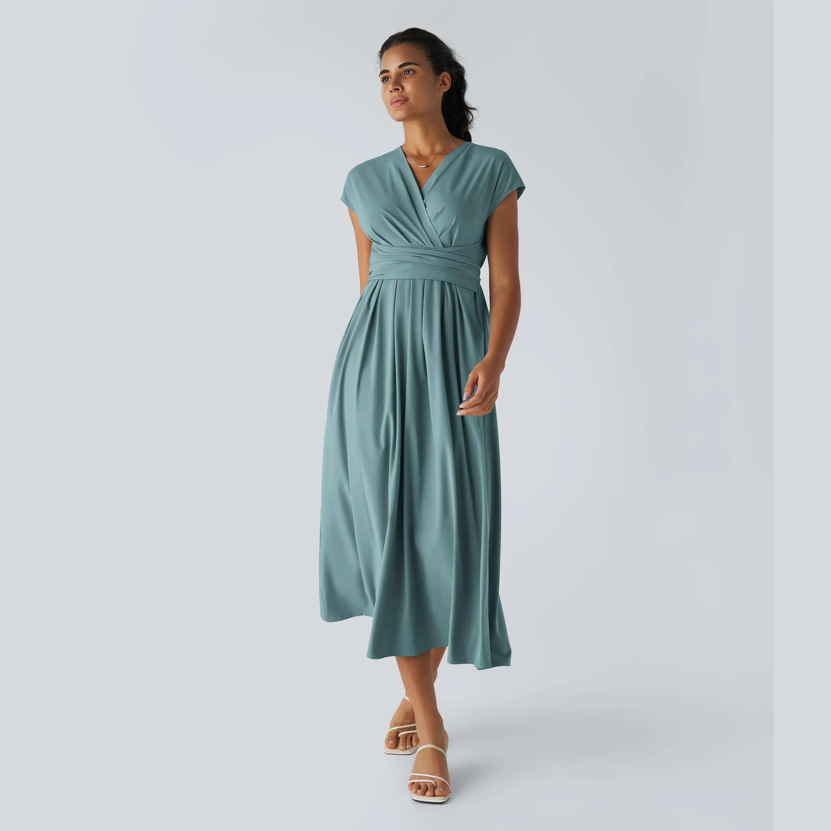 Halara Breezeful™ V Neck Short Sleeve Pocket Tie Back Quick Dry Midi Casual Dress-Longer Length Halara Breezeful™ V Neck Short Sleeve Pocket Tie Back Quick Dry Midi Casual Dress-Longer Length
