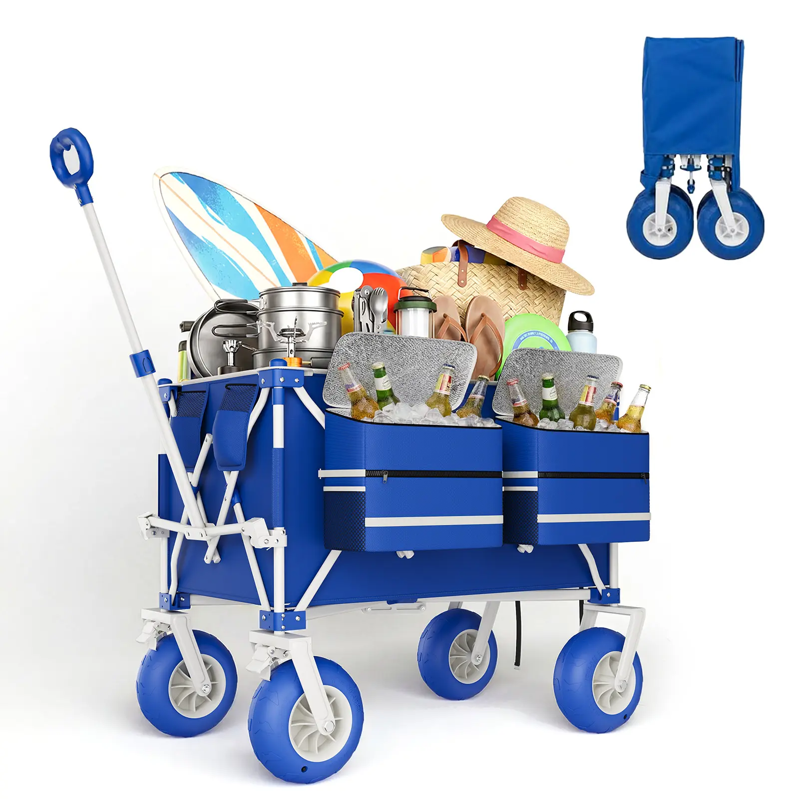 GARVEE All-Terrain Foldable Beach Wagon Cart | Big 9" Wheels, Extra Replacement Tires & 2 Ice Packs Included, Heavy-Duty Garden Utility Cart