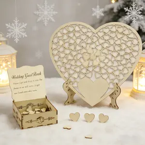 1 Set, Guest Book, Wooden And Transparent Acrylic Heart-Shaped Signature Board, Table Decoration, Perfect for Valentine'S Day, Weddings, Bridal Showers, Anniversary Celebrations, Craft Message Box, Party Decoration Guestbook