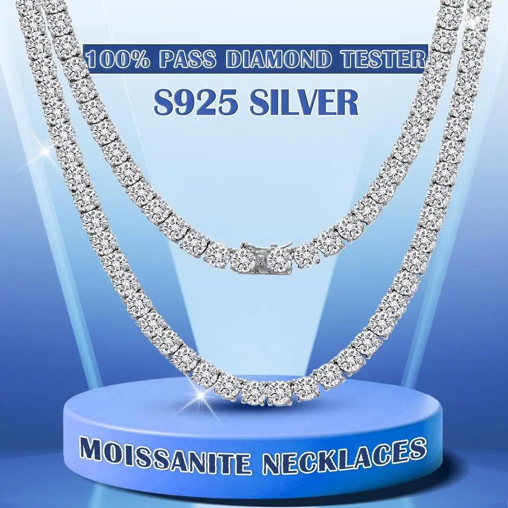 925 Sterling Silver Full Moissanite Tennis Necklace Bracelet Set, 2.5-5mm Lab Diamond Jewelry for Women, GRA Certified